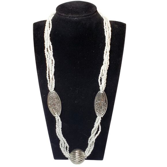 White Seed Bead Multi Strand Necklace 20" Lobster Closure - Picture 1 of 6